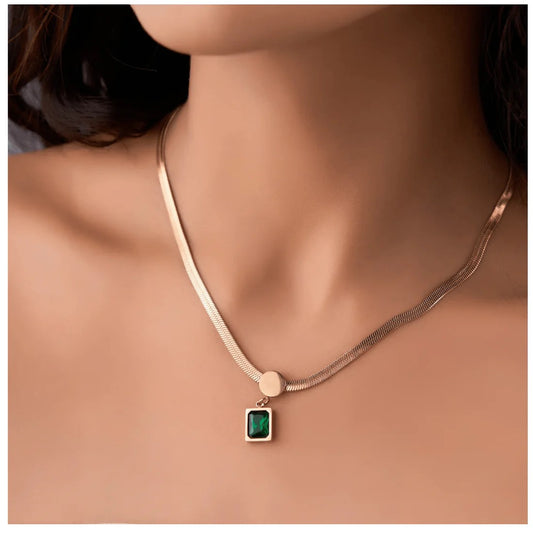 Square Green Emerald Necklace